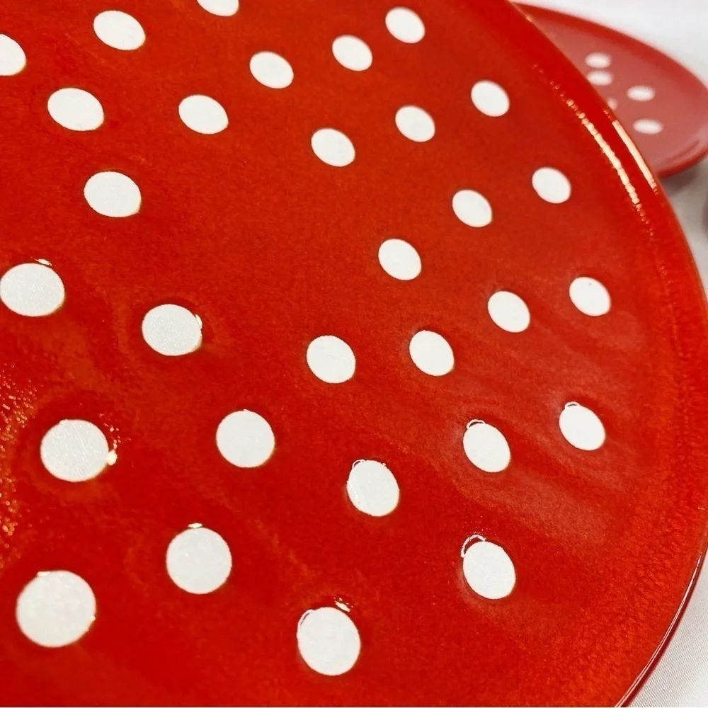4 Waechtersbach 7 5/8” Salad Plates Vintage W Germany Polka Dots Red White HTF